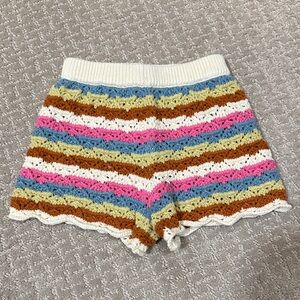 Zara Multicolor Striped Crochet-Knit Shorts